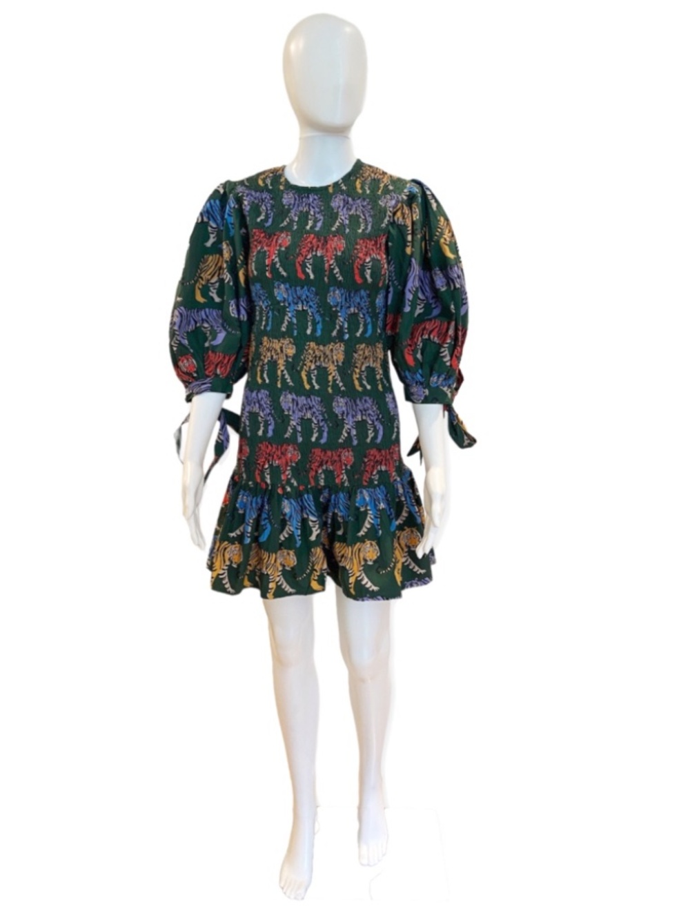 Smocked Tie Sleeve Mini Dress | Green Raj